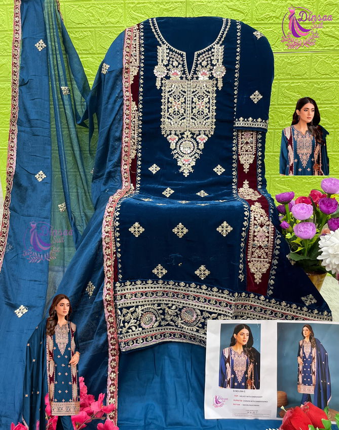 Dinsaa 294 A To D Embroidered Velvet Pakistani Suits Suppliers In India
